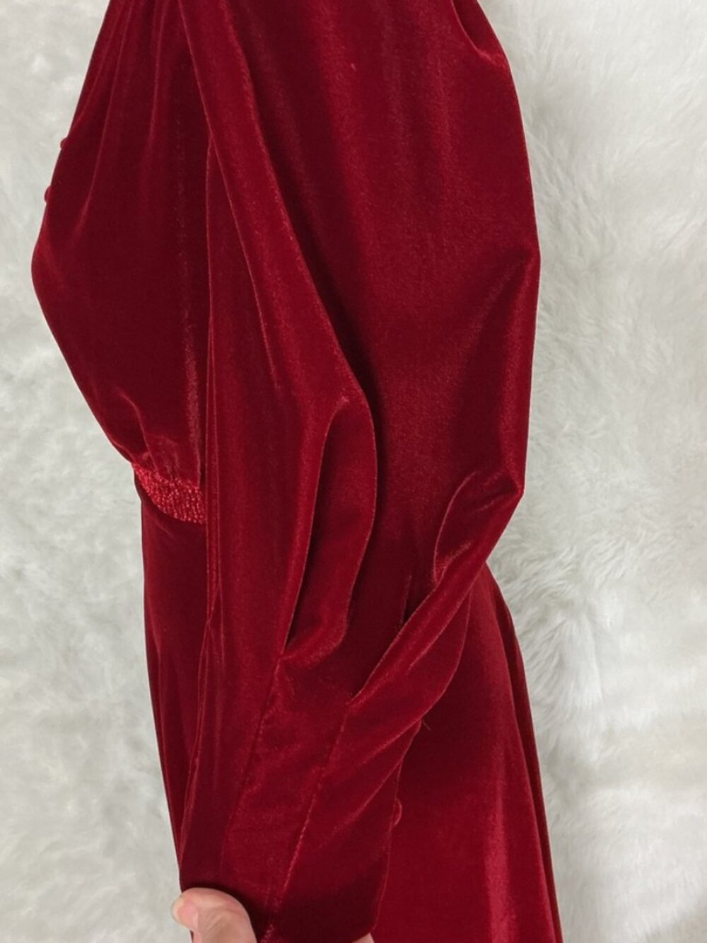 Lauren Ralph Lauren Red Velvet Smocked Shoulder Puff Bubble Half Sleeve Dress 0 - Picture 4 of 9